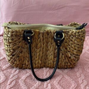 Straw Studios Tan Woven Tote with Black Handles